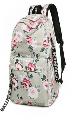 Lychee Bags Women Printed Canvas Backpack 10 L Backpack(Beige)