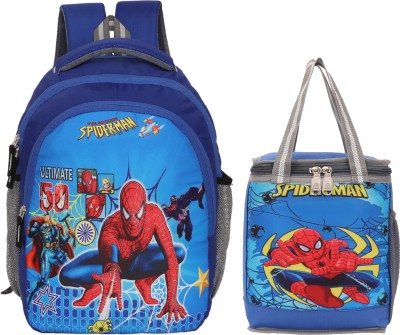 Globalstar Combo pack of 2 spiderman School bag 1+ Lunchbag 1 Nursery kidsbag 1st to 5thstd Waterproof School Bag(Blue, 30 L)