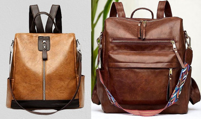 Spinsell Small Size Leatherette Backpacks for Women and Girls Shoulder Daypacks 20 L Trolley Backpack(Brown, Tan)