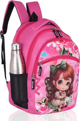 ZERUS Cartoon Print Kids Girls Backpack for Daily Use with Bottle Pocket & Straps Waterproof School Bag(Pink, 18 L)