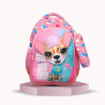 Baby Girl Cute Puppy Cartoon Print Kids Backpack | Girls School Bag | Girls School Bag 35 L Backpack(Pink)