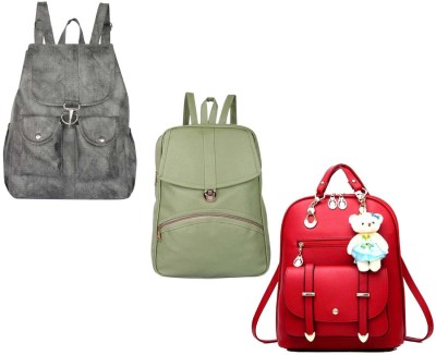 QUASHIMI COLLECTION BP-33-gry-2bl+grn-psh-lck+red-crn-pitthu-cmbo 6 L Backpack(Grey, Green, Red)