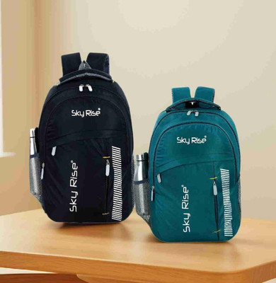 SKY RISE Pack of 2 Backpacks for School, College, Office, Travel Lightweight, Durable 35 L Backpack(Black, Green)