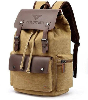 TOURTIER Double Buckle Vintage Canvas Backpack Shoulder Bag For Hiking Travel 28 L Laptop Backpack(Khaki)