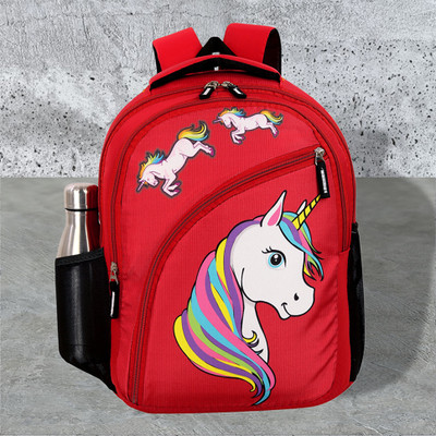 ZERUS Girls Unicorn Cartoon Print Backpack Lightweight Spacious School Bag Kids 21 L Backpack(Red)