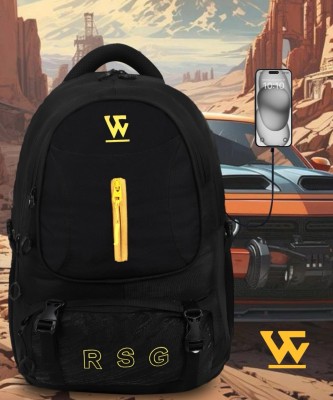 WHITECRAFT Spacy Unisex Backpack with USB Port and Rain Cover 45 L Laptop Backpack(Black, Yellow)