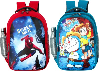 bayo Spiderman Doraemon 2 pc combo Pre-School 47cm For 1st std-5th std school Bag 35 L Laptop Backpack(Red, Blue)