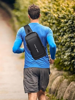 ROMJ Black Sling Bag Waterproof AntiTheft Polyester Slim Leisure Travel Crossbody/Chest/Shoulder Bag