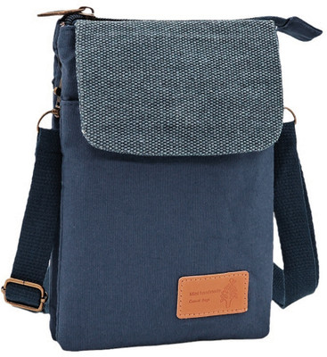 gustave Blue Sling Bag Mini Canvas Phone Sling Bag Multi Layer Crossbody Pouch with Detachable Strap