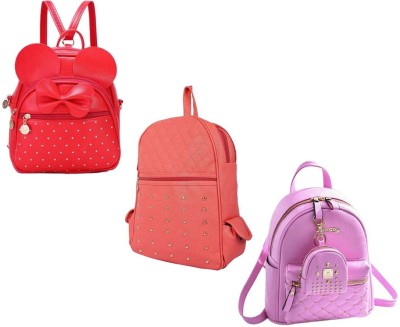 QUASHIMI COLLECTION BP-14-red-2in1+pch-kk+pnk-kachua-pithu-cmbo 6 L Backpack(Red, Orange, Pink)