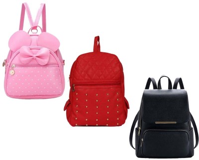 QUASHIMI COLLECTION BP-11-bb-pnk-2in1+red-kk+blk-pauch-pithu-cmbo 6 L Backpack(Pink, Red, Black)