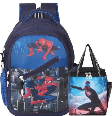 GOOD FRIENDS Spiderman School Bag Luxury Tiffin Bag College /Lunch Bag Combo Pack 2 Daily Use 25 L Backpack(Multicolor)