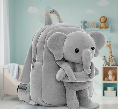 UDHNA Kids Cartoon Animal Bag – Grey Elephant Soft Plush Backpack 12 L Backpack(Grey)