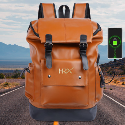 HRX by Hrithik Roshan Brown Leatherette Anti Theft Casual Laptop Backpack witH USB PORT 35 L Laptop Backpack(Brown)