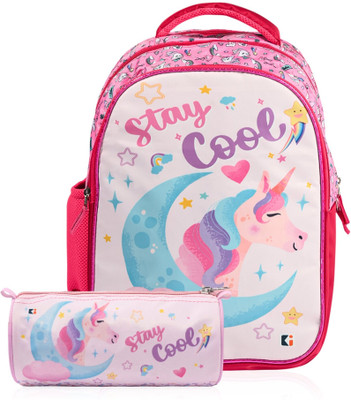 KUBER INDUSTRIES Set of 2 Unicorn Print Backpack & Pencil Pouch Combo Set | Pink 18 L Backpack(Pink)