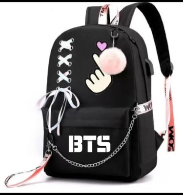 KGN Cute Print with Stylish Ribbon Bag 15 L Backpack(Black)