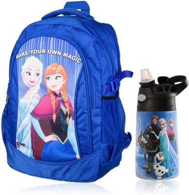 DISNEY ( Set of 2 ) Frozen Backpack & Insulated Water Bottle Set | Blue 18 L Backpack(Blue)