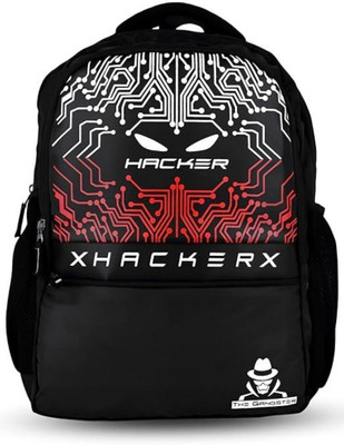 THE GANGSTER Hacker School bag with 2 Secret Pockets , 28 litres Large Size Laptop Backpack 28 L Laptop Backpack(Black, Red)