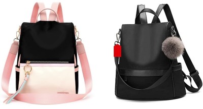 Flores Stylish Leather Backpack School Bag Student Backpack 10 L Backpack(Pink, Black)