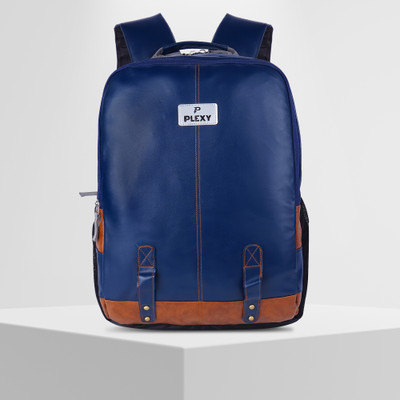 PLEXY Fauxy Leather Water Resistant Anti Theft Laptop Backpack 33 L Laptop Backpack(Blue)