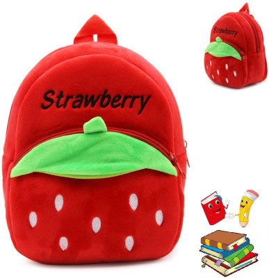 Bluemoon Kids School Bag Strawberry Soft Plush Cartoon Baby Boys/Girls Plush Bag 10 L Backpack(Red)