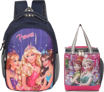 Globalstar Combo pack of 2 Princess School bag 1+ Lunchbag 1 Nursery kidsbag 1st to 5thstd 30 L Backpack(Blue)