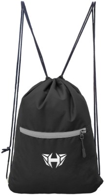 H-Hemes Drawstring Backpack Small Bag Gym Bag With Front Zipper Pocket_19 12 L Backpack(Black, Grey)