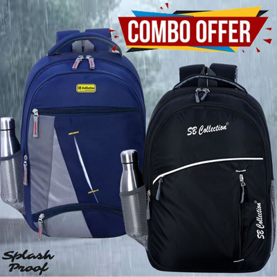 SBCOLLECTION Premium Water-Proof Bags (Combo of 2) for Daily Commute of School College Office 34 L Laptop Backpack(Blue, Black)