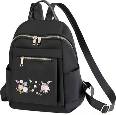 Cleto Flower Embroidered Artistic Women's Backpack with Adjustable Strap 8 L Backpack(Black)