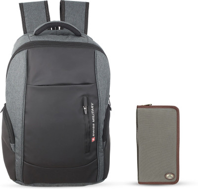 SWISS MILITARY JACKPOT Laptop Backpack 28L with File Compartment & READYGO Travel Wallet 28 L Laptop Backpack(Grey)