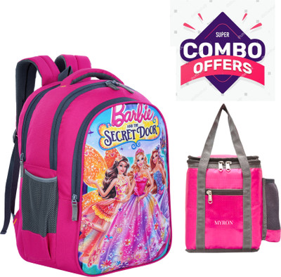 Myron Barbie 1st/2nd/3rd/4th & 5th Std combo offer school bag and lunch bag for girls 35 L Backpack(Pink, Grey)