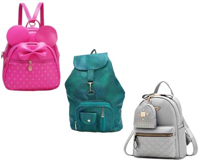 QUASHIMI COLLECTION BP-24-pnk-2in1+grn-cmra+gry-kachua-pithu-cmbo 6 L Backpack(Pink, Green, Grey)