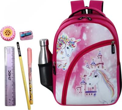 Wayland Kids Cartoon Combo Bag With Pencil Set School Bag For Boys Girls 24 L Backpack(Pink)