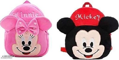 Mart Wind Combo Kids School Bag Minnie Pink/Mickey Red Soft Plush Backpack for Boys/Girls 10 L Backpack(Red)