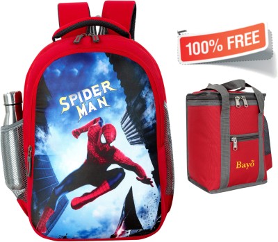bayo Spiderman 1st/2nd/3rd/4th & 5th class school Bag +Lunch Bag Free for Boys &Girls Waterproof School Bag(Red, 35 L)