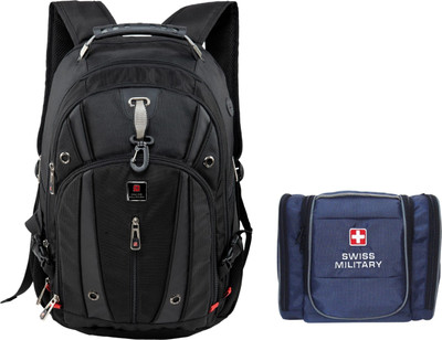 SWISS MILITARY Combo Pack of Laptop Backpack with Blue Toiletry Bag (LBP76+TB3) 31 L Laptop Backpack(Black) SWISS MILITARY Combo Pack of Laptop Backpack with Blue Toiletry Bag (LBP76+TB3) 31 L Laptop Backpack(Black)