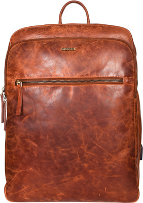 Sassora Premium Leather Unisex Backpack For Everyday Use - A440 15 L Trolley Laptop Backpack(Tan)