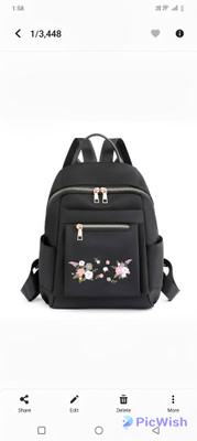 Cleto Flower Embroidered Artistic Women's Backpack with Adjustable Strap 8 L Backpack(Black)