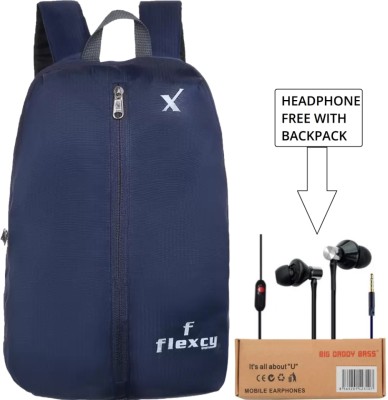 FLEXCY LEATHER NAVY BLUE FULL MIDDLE CHAIN & UBON HEADPHONE_14 20 L Backpack(Blue)