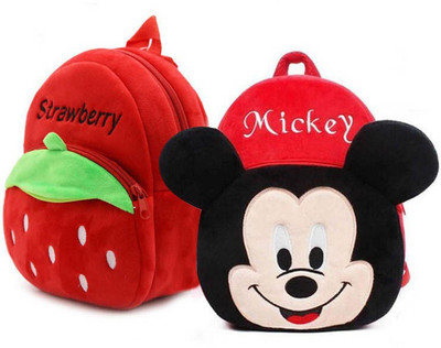 7Eleven Enterprise Kid School Bag Strawberry with Mickey Cartoon Velvet Soft Plush Bag Nursery to 5 11 L Backpack(Multicolor)