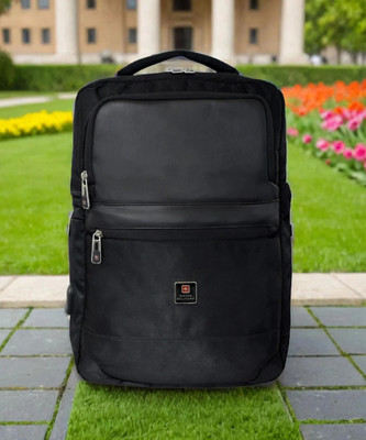 SWISS MILITARY Blackjack Black Laptop Backpack with Quick Access Pockets, USB Charging Port 22 L Backpack(Black)