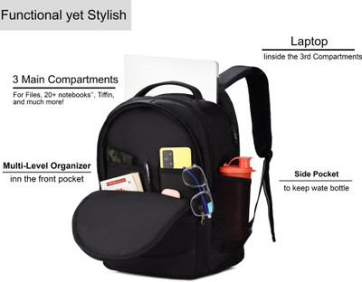pogago B-0114-Black 23 L Laptop Backpack(Black)