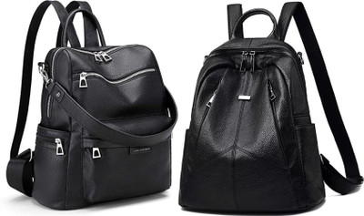 Spinsell Black Leather Backpack 25 L Trolley Laptop Backpack(Black, Black)