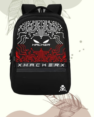 Organo Craft HACKER Stylish Printed Bag for Boys | School & College Bag with Padded Straps 45 L Laptop Backpack(Black, Red)