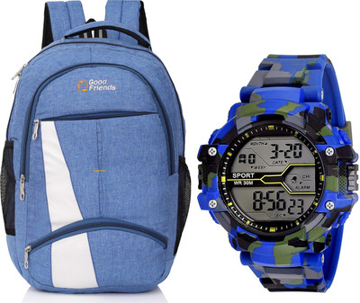 Good Friend Good Friends Waterproof School Bag/College Bag/Travel Backpack & Watch Combo 40 L Laptop Backpack(Blue)