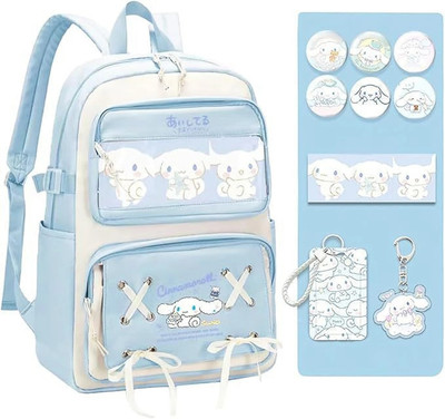 gustave Kawaii Cinnamoroll School Backpack for Girls with Keychain Clear Pouch Badges 1 L Backpack(Blue)