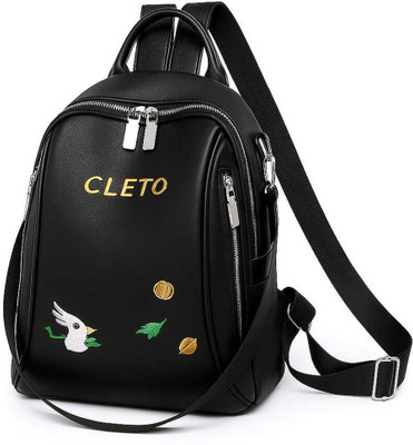 Cleto Black Embroidered Mini Backpack for Women – Cute Design Bag 20 L Backpack(Black)
