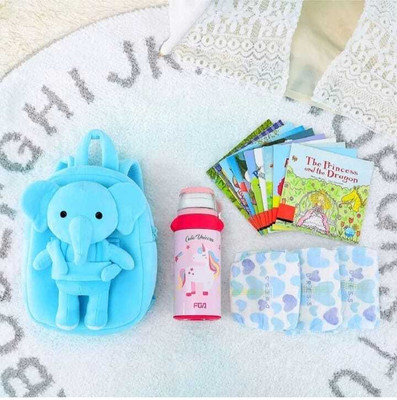 Harshika Traders BLUE ELEPHANT AND LUNCH BOX AND BOTTEL1 2 L Backpack(Blue)