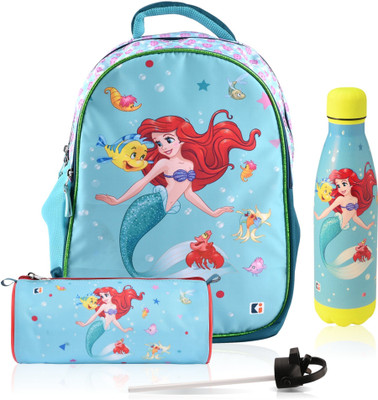 KUBER INDUSTRIES Set of 3 Disney Mermaid Backpack-Pencil Pouch & Water Bottle Set | Green 18 L Backpack(Green)