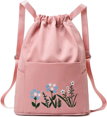 Grilazza Folding Embroidery Drawstring School Collage Luggage Bag Backpack Shoulder Bag 20 L Backpack(Pink)